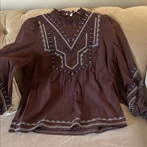 Zara Brown Embroidered Blouse